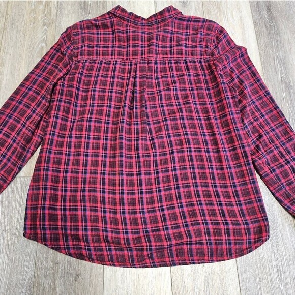 Halogen Embellished Red Plaid Button Up Shirt Blouse Women's Large Holiday - Picture 4 of 7